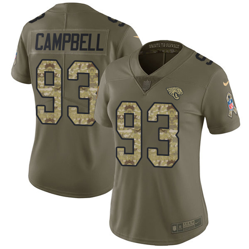 Nike Jacksonville Jaguars #93 Calais Campbell Olive Camo Women Stitched NFL Limited 2017 Salute to Service Jersey->women nfl jersey->Women Jersey